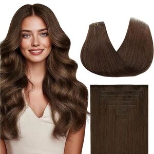 Maxita Chocolate Brown Remy Human Hair Seamless Clip In Hair Extensions